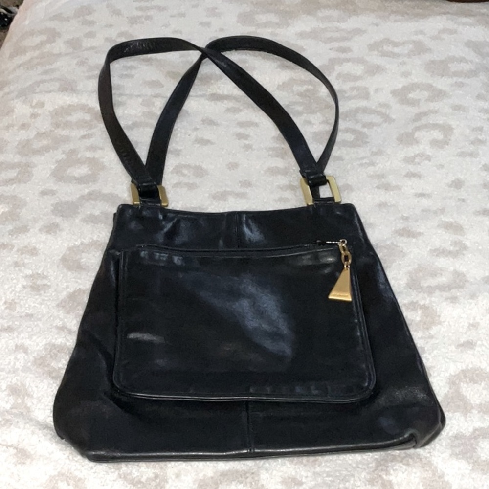 Americana by sharif black shoulder BoHo handbag gold accents purse